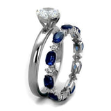 Women's 2 Piece Blue and Clear CZ Wedding Ring Set in Stainless Steel