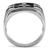 Mens Masonic Lodge Freemason Ring Black Agate Stone and Stainless Steel