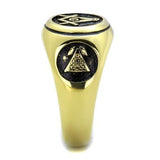 Men's Mason Masonic Freemason  Yellow Gold Plated Stainless Steel Ring with Black Epoxy Accents
