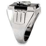 Men's Masonic Lodge Free Mason Ring Black Agate Stone and Stainless Steel