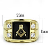 Men's Masonic Lodge Free Mason Ring in Yellow Gold Plated Stainless Steel