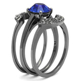 Women's 3 Piece Black Stainless Steel Wedding Ring Set Blue and Clear CZ Stones