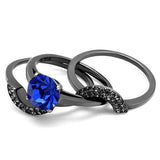 Women's 3 Piece Black Stainless Steel Wedding Ring Set Blue and Clear CZ Stones