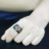 United States US Marines Ring Military Rings Red Synthetic Stone Black Stainless Steel