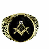 Men's Masonic Lodge Free Mason Ring in Yellow Gold Plated Stainless Steel