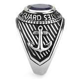 United States US Coast Guard Ring Military Rings Blue Stone Stainless Steel