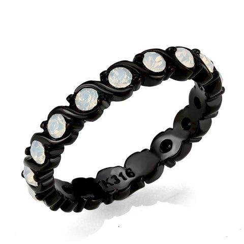 Women's Black Plated Stainless Steel Eternity Band with White Crystal Stones.