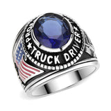 Men's Stainless Steel Proud Trucker Class Style Ring with American Flag Accents