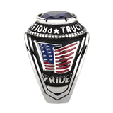 Men's Stainless Steel Proud Trucker Class Ring with American Flag Design