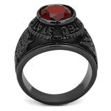 Men's United States Army Military Ring in Black Stainless Steel and a Red Stone