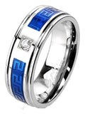 His & Hers Halo Sapphire Blue & Clear Cz Wedding Ring Set Stainless Steel - Edwin Earls Jewelry