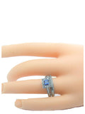 Women's Halo Sapphire Blue & Clear Cz Wedding Ring Set Stainless Steel - Edwin Earls Jewelry