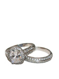 His & Hers 3 Piece Halo Cz Wedding Band Ring Set Stainless Steel & Titanium - EdwinEarls.com