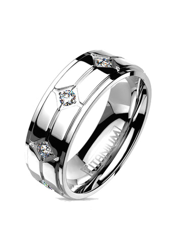 Men Women Couples Cubic Zirconia Solid Titanium Wedding Ring Band - Edwin Earls Jewelry