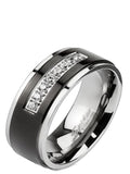 His Hers 4 Piece Black Stainless Steel & Titanium Matching Wedding Band Ring Set - Edwin Earls Jewelry