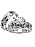 His Hers 3 Piece 925 Sterling Silver and Titanium  CZ  Wedding Ring Set - Edwin Earls Jewelry