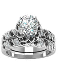 Women's Black and White Cz Halo Wedding Ring Set Sterling Silver - Edwin Earls Jewelry