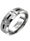 His Hers 3 Piece 925 Sterling Silver and Titanium  CZ  Wedding Ring Set - Edwin Earls Jewelry