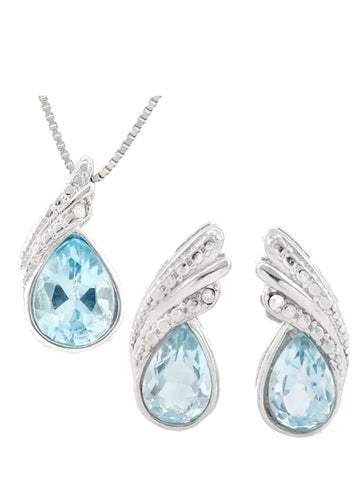 2 .25ct Swiss Blue Topaz & Diamond Accents 925 Sterling Silver Set - Edwin Earls Jewelry