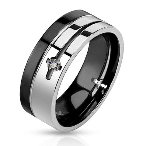 Die Cut Black Plated Stainless Steel Men's Wedding Band - Edwin Earls Jewelry