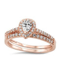 2 Piece Rose Gold Halo Diamond Cz Wedding Ring Set - Edwin Earls Jewelry