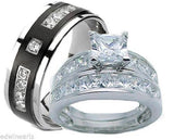 His & Hers Wedding Ring Set 925 Sterling Silver & Titantium Wedding Rings - Edwin Earls Jewelry