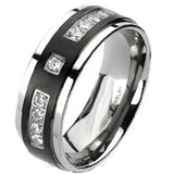 3 Pieces His Hers Cz Sterling Silver & Black Titanium Wedding Ring Set - Edwin Earls Jewelry