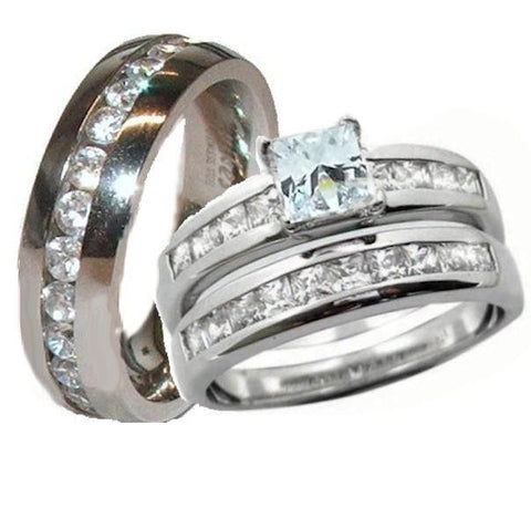 His & Hers Wedding Ring Set Sterling Silver & Stainless Steel Wedding Rings - Edwin Earls Jewelry