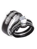 His Hers 4 Piece Black Stainless Steel & Titanium Matching Wedding Band Ring Set - Edwin Earls Jewelry