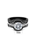 3 Piece Black Band Wedding Ring Round Brilliant Cut Cubic Zirconia Wedding Ring Set - Edwin Earls Jewelry