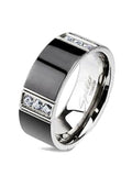 His Hers Cz Wedding Ring Set Sterling Silver & Titanium Wedding Rings - Edwin Earls Jewelry