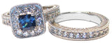 His & Hers Sapphire Blue & Clear Cz Wedding Ring Set Sterling &Titanium - Edwin Earls Jewelry