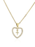 Women's 18kt Yellow Gold Plated Cubic Zirconia Heart Cross Pendant Necklace