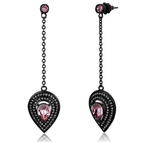 Antique Style Pink Crystal Black Plated Stainless Steel Dangle Earrings - Edwin Earls Jewelry