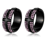 Women's Pink Crystal Studded Black IP Plated Stainless Steel Hoop Earrings - Edwin Earls Jewelry