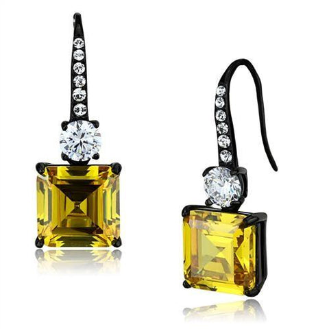 Princess Cut Yellow Topaz Cz Black IP Stainless Steel Dangle Earrings - Edwin Earls Jewelry