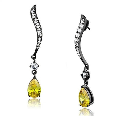 Yellow Topaz Cubic Zirconia Dangle Earrings Black Plated Stainless Steel - Edwin Earls Jewelry