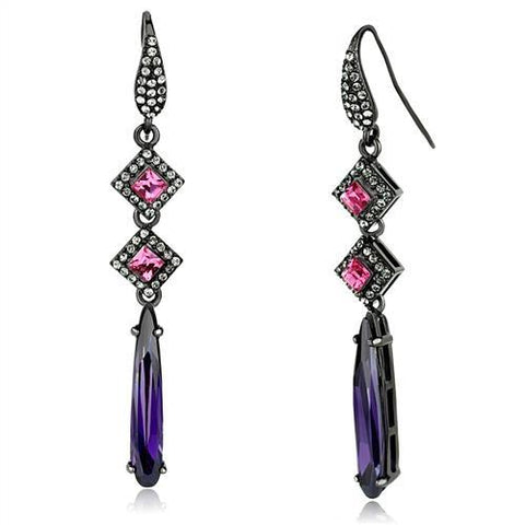 Purple Amethyst Crystal Dangle Earrings Black IP Stainless Steel - Edwin Earls Jewelry