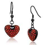 Orange Crystal Heart Shaped Dangle Earrings Black IP Stainless Steel - Edwin Earls Jewelry