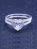 Women's Halo Heart Shaped CZ Wedding Ring Set Sterling Silver