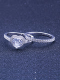 Women's Halo Heart Shaped CZ Wedding Ring Set Sterling Silver