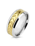 Men's Chevron Design Two Tone Wedding Ring Band Stainless Steel Yellow Gold Plated - Edwin Earls Jewelry