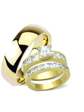 His Hers Princess Cut Yellow Gold Plated Wedding Ring Set - Edwin Earls Jewelry