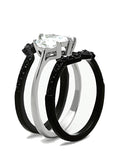 Women's 3 Piece Black Stainless Steel Wedding Band Ring Set - Edwin Earls Jewelry
