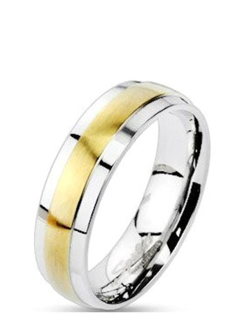 Men's Women's Couples Two Tone Stainless Steel and Yellow Gold Wedding Band Ring - Edwin Earls Jewelry
