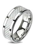 Men Women Couples White Fiber Inlay Stainless Steel Wedding Band Ring - Edwin Earls Jewelry