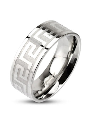 Men Women Couples Maze Pattern Stainless Steel Wedding Band Ring - Edwin Earls Jewelry