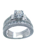 Women's 2 Piece Cz Wedding Ring Set Sterling Silver Vintage Style - Edwin Earls Jewelry