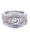 Women's 3 Ring Sterling Silver Halo Three Ring Wedding Ring Set - Edwin Earls Jewelry