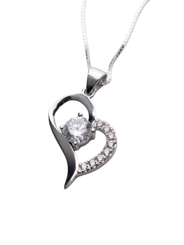 Forever Heart Pendant & Chain Solitaire Cz Heart in Sterling Silver - Edwin Earls Jewelry